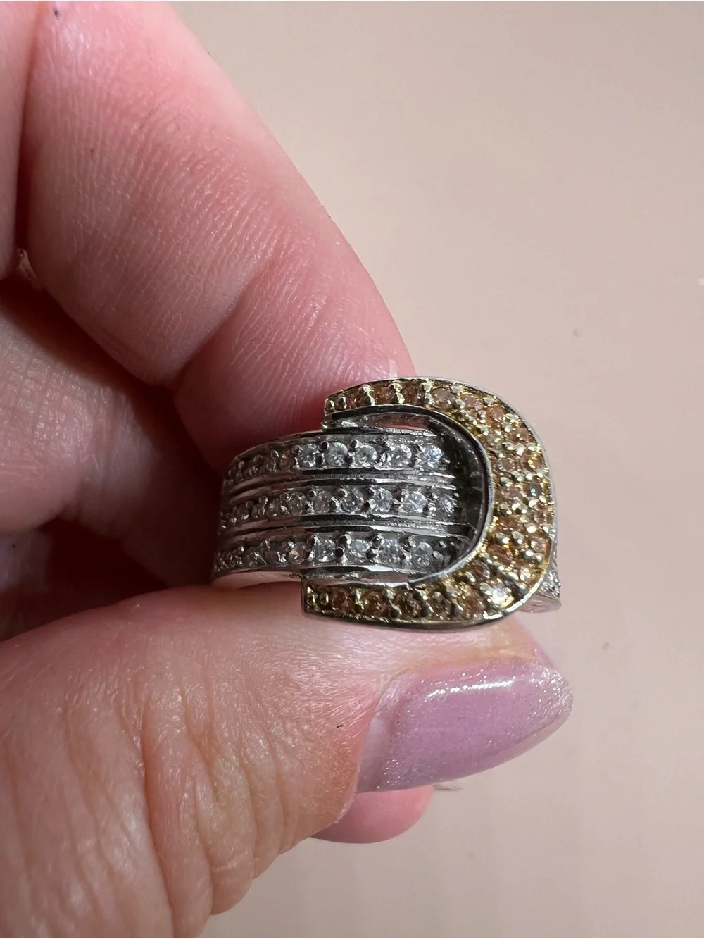 Vintage Sterling silver ring with yellow and clear crystals